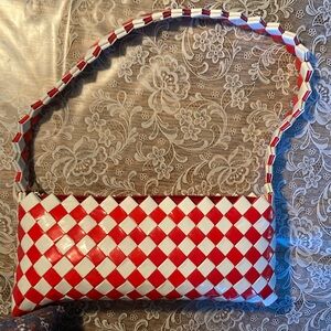 NWOT red & white purse, woven plastic w/ handle/strap.   $29